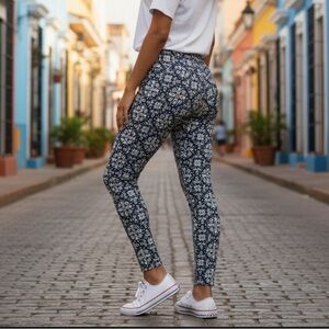Shosho navy blue printed leggings m